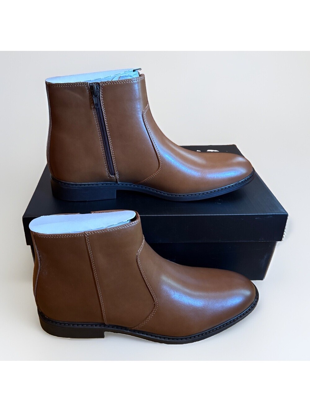NEW Alfani Men's Brown Liam Ankle Boots Faux Leather Side Zip Size 12 M - Picture 3 of 6